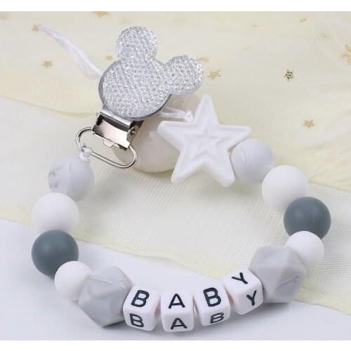 2020 Personalised Name Silicone Baby Pacifier Clips Chain Nipple Pacifier Chain with Mouse Holder for Baby Gift