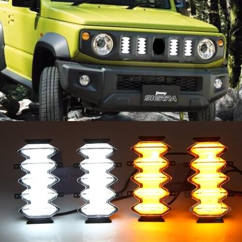 4PCS LED Front Grille Upgrade Lamps Daytime Running Light DRL Yellow turn signal For Suzuki Jimny 2019 2020 2021