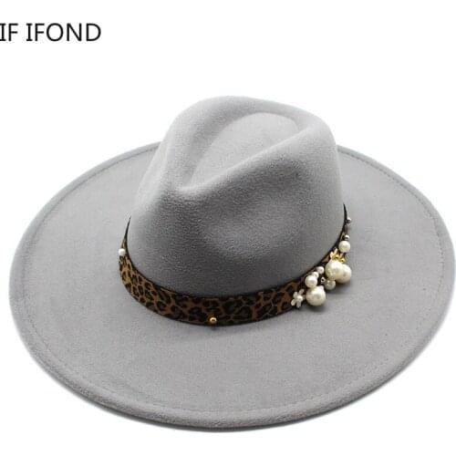 Big Wide Brim Wool Felt Fedora Hat with Belt Buckle Autumn Winter Jazz Trilby Cap Panama Gamble Hat