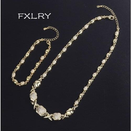 FXLRY Hot Sale AAA Cubic Zirconia Heart Pendant Necklace Bracelet Jewelry Set For Women Elegant Cz Jewellery
