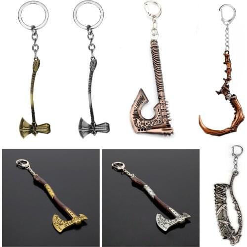 Movie Prop Keychain Identity V Zombie Weapon Hook Keyrings God Of War Leviathan Axe Metal Model Pendant Key Buckle Chain
