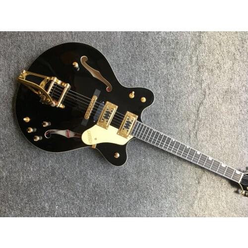 China OEM powers customs custom shop Light Wine red Hollow Jazz Electric Guitar with Bigsby Tremolo Golden Hardware