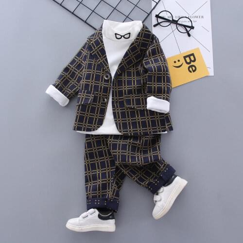 Baby Boy Clothing Sets Male Children Clothes Suits Kid Gentleman Style Wedding Formal Coat T Shirt Pants Grid Infant Clothes Set