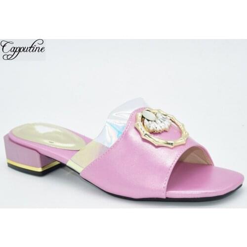 Pretty Pink Slippers African Womens Medium Heel Causal Shoes With Stones 86-6 Heel Height 4CM, 5 Color