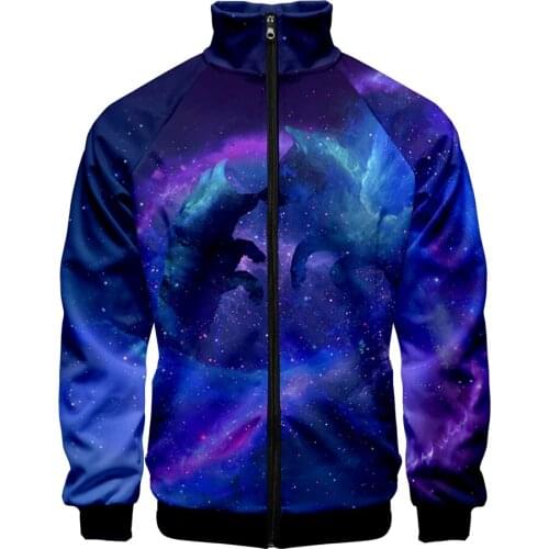 Novelty Galaxy wolf Zipper Jackets in boys/girls 3D Jacket Fashion streetwear Autumn warm Stand collar zipper jackets coats tops