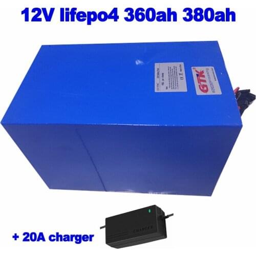 Lifepo4 12V 360ah 380ah lithium iron phosphate battery pack for marine AGV RV EV solar wind energy yacht Propeller + 20A charger
