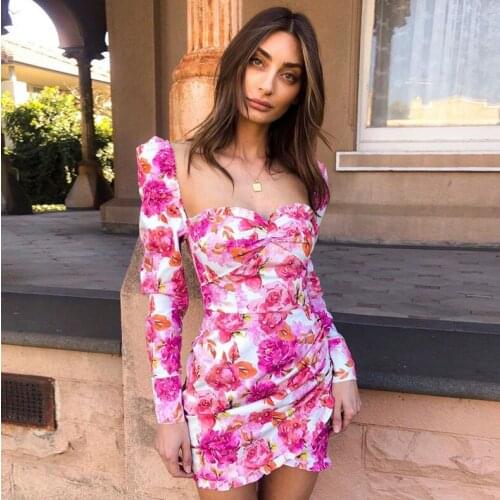 Fashion Women Retro Tunic Long Sleeve Floral Print Bodycon Dresses Summer Beach Sexy Ladies Vintage Dress 2020