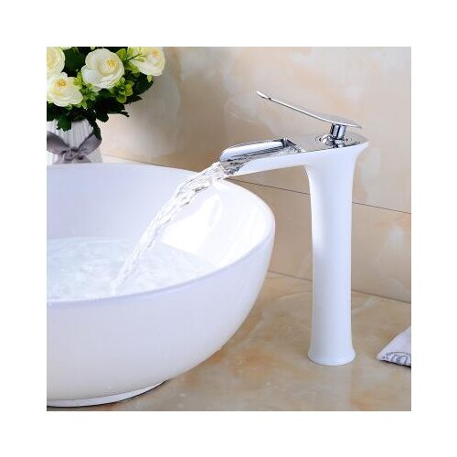 Fashion top high quality chrome and white brass single lever Hot and Cold bathroom high sink waterfall faucet basin tap