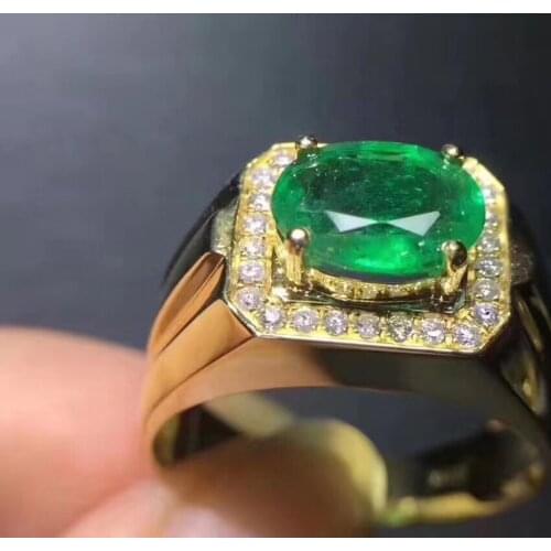 Luxury Emerald Ring for Man 5mm*7mm Natural Emerald Man Ring Soild 925 Silver Emerald Jewelry Fashion Man Gemstone Ring
