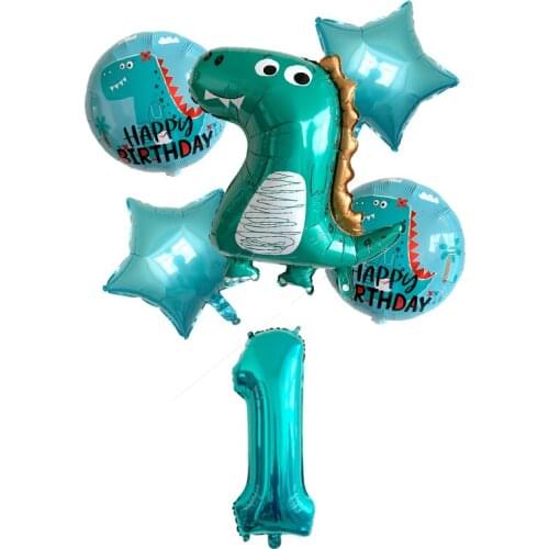 6pcs New Green Dinosaur Foil Balloons Set 30inch Green Blue Number Ballon Birthday Party Decorations Kids Toys Helium Globos