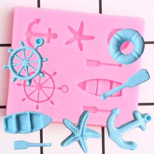 Ocean Series Boat Anchor Lifebuoy Silicone Mold Cupcake Topper Fondant Cake Decorating Tools Candy Clay Chocolate Mould Baking