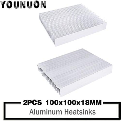 2Pcs YOUNUON 100x100x18mm radiator Aluminum heatsink Extruded heat sink 20-50W LED Electronic heat dissipation cooler cooling