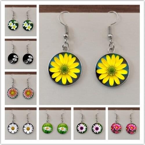 Variety of ethnic style painted flower glass ladies earrings, plant flower glass earrings jewelry, gifts for girls