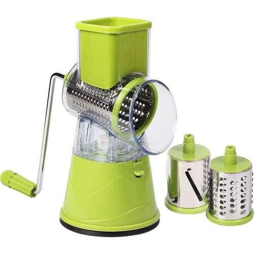 Manual Vegetable Cutter Three-In-One Potato Cheese Multifunctional Round Mandolin Slicer Rotary Grater Kitchen Tool Gadget 2020