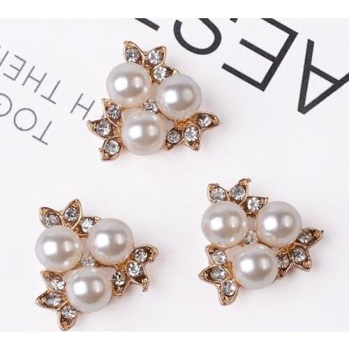 DIY Handmade Jewelry Making 10pcs 20mm Gold color New fashion Alloy Material Crystal Pearl Flower Shape Flower charm