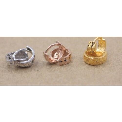 1 Pair of Pure Solid 18K Yellow / Rose / White Gold Earrings Women Luck Full Star Hoop Earrings 0.6-0.8g 7x3mm (Small)