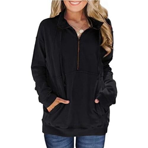 Sportwear Tracksuits Female Front Pocket Half Zipper Pullovers Long-sleeved Solid Color Casual Outwear Autumn Hoodies Sweatshirt