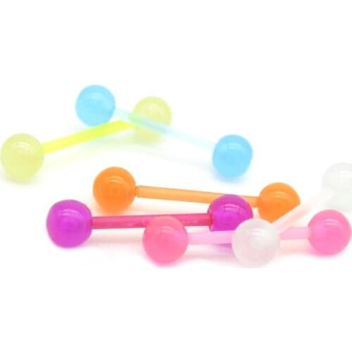 Glow in the Dark Tongue Bar Noctilucent Ball Piercing Nipple Coloured Flexible Screw Balls Straight Acrylic 16mm