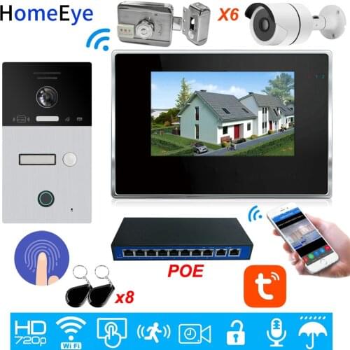 TuyaSmart App Remote Unlock WiFi Video Intercom System IP Video Door Phone RFID Card+Fingerprint +IP Camera Home Access Control