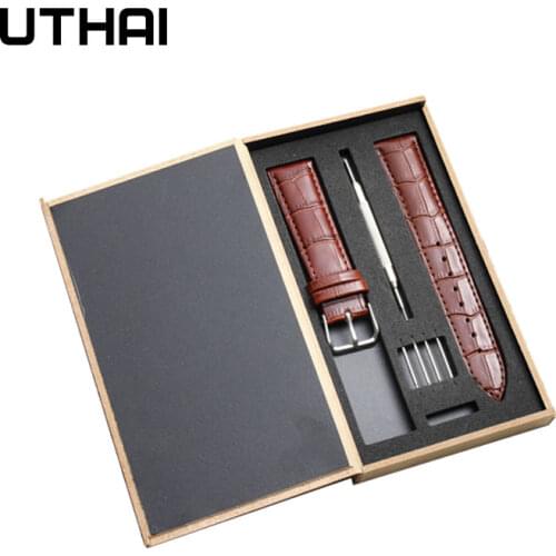 UTHAI P21 Leather Watchband Crocodile Pattern Strap 12mm 14mm 16mm 18mm 20mm 22mm 24mm Silver Metal Buckle Clasp Women Men