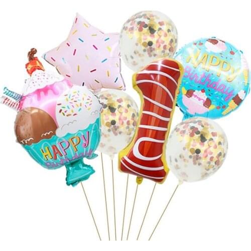 8 pcs 32 inch Candy Number Foil Balloons 18inch Ice Cream Fruit Helium Balls Birthday Party Decorations Kids Confetti Toys