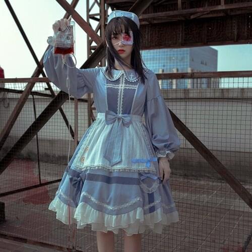 Japanese sweet lolita dress vintage Peter pan collar high waist cute bowknot victorian dress kawaii girl gothic lolita op loli