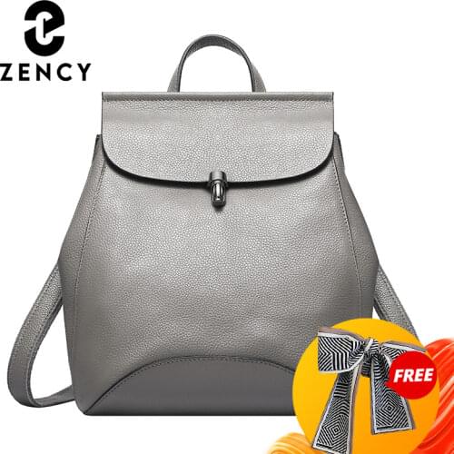 Zency 2021 New Fashion Trend Women Backpack Soft Genuine Leather Rucksack Large Capacity Shoulder Bag Girl Back To School Bag