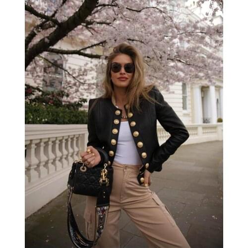 Winter Puff Sleeve Coats Outerwear Elegant Button Jackets Women Biker Faux Leather Jackets Outerwear Ladies Autumn