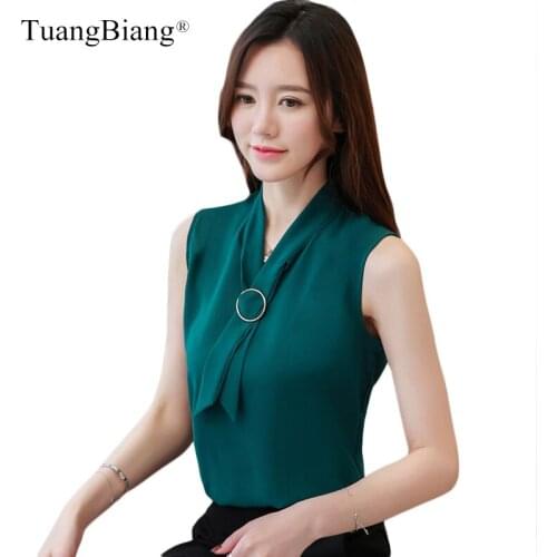 Lady 2020 Summer Sleeveless Lace up Tank Tops metal ring Women chiffon Shirts White Green Vest Camisole Slim V-Neck elegant Tops