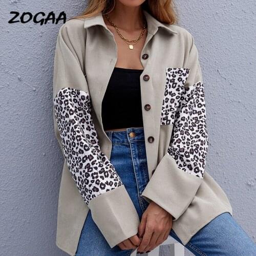 ZOGAA Shirts Women New Jacket Stitching Leopard Print Long Sleeve Cardigan Turn-down Collar Spring Autumn Hot Sale Female Trendy