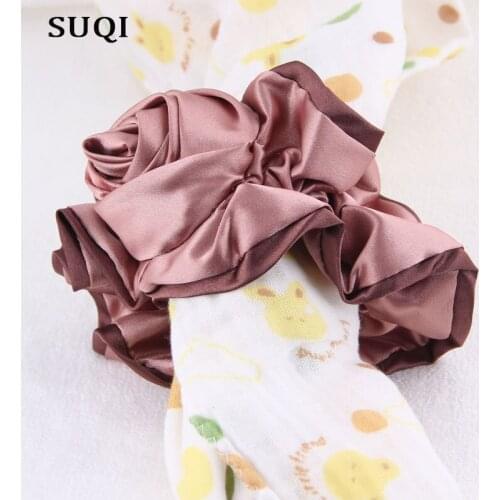 Womens Scrunchies silk rose Elastic Hair Bands Ladies Stretch Ponytail Rubber Print Headband Solid Headwear Hair Accessories