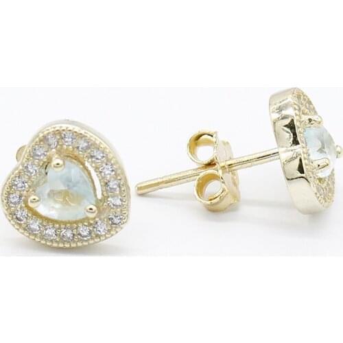 925 Sterling Silver Stud Earrings Gold Color Heart Love with CZ Earrings for Women Lover Wedding Engagement Jewelry