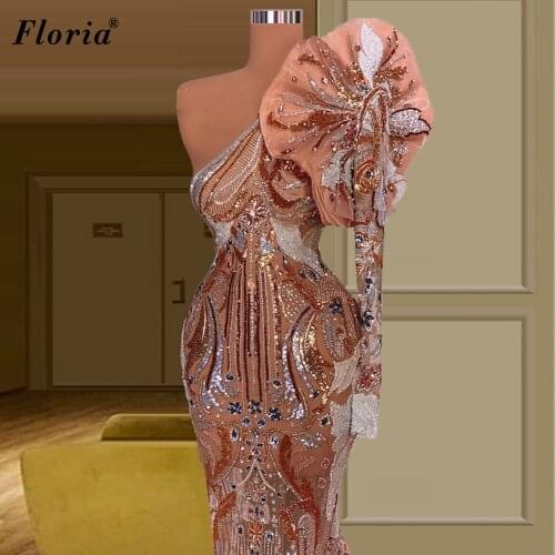 Woman Long Sleeves Mermaid Prom Dresses Elegant Arabic Cocktail Party Dresses Evening Wear Beading Celebrity Dresses Vestidos