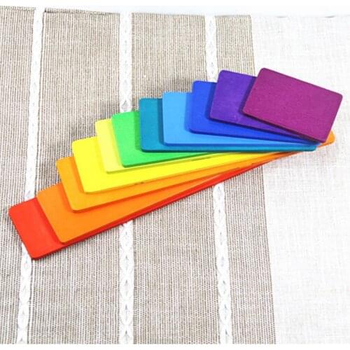 11 lot Wooden Rainbow Building Blocks Boards Montessori Early Learning Toys