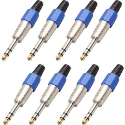 2pcs/8pcs 6.35mm Male Plug ABS Blue Shell and Gold-plated Plug Connector Headphone Amplifier Audio Adapter Solder Blue External