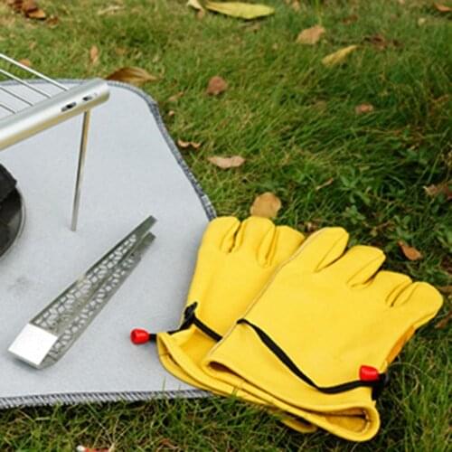 2 pcs outdoor camping barbecue BBQ anti-scald gloves,labor protection welding gloves,heat-resistant cowhide protective gloves