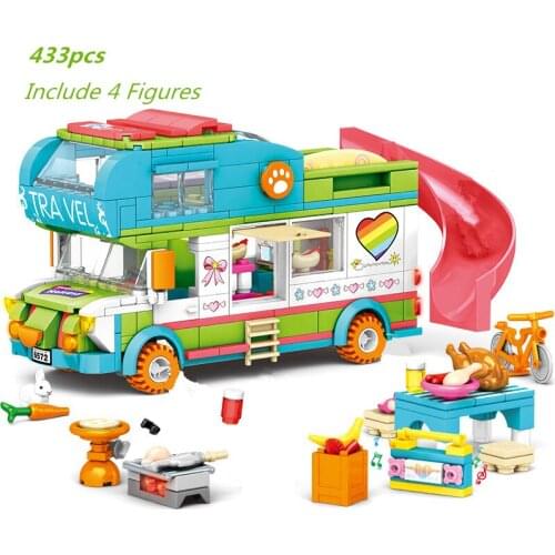 2021 NEW Friends Girls Slide Picnic Camping Car Truck Building Blocks Kit Bricks Princess Classic Model Toys For Children Gifts