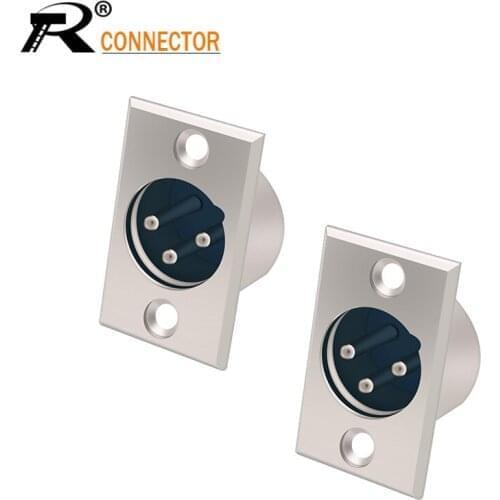 2pcs 3pin XLR Connector Cannon Male Socket Panel Mount Type D Type Module Microphone Stage Light Wire Connector Universal Square