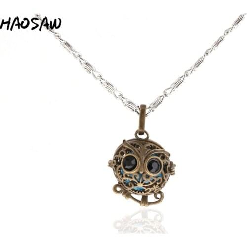 30mm Classic Owl Animal Hollow Magic Box Cage Angel Call Musical Sound Ball Necklace Pendant Choose Color For Women Jewelry