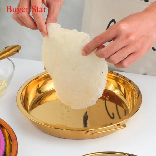 1PC Stainless Steel Round Cake Pan Pizza Baking Tray Thick Cold Noodle Making Tools Serving Food Kitchen Tray With Double Handle