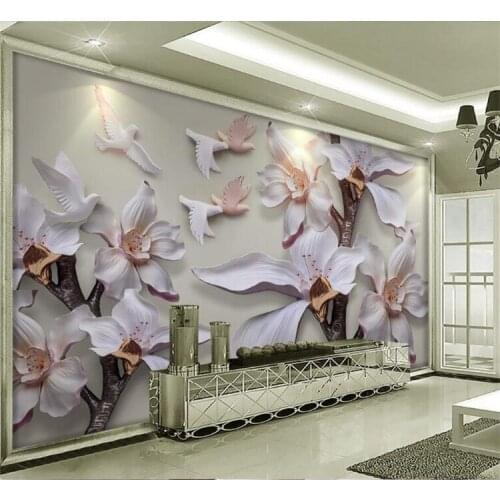 3D Sandstone Relief 3d Wallpapers white magnolia resin embossment Wall Murals Background Living Room 3d Mural Wallpaper