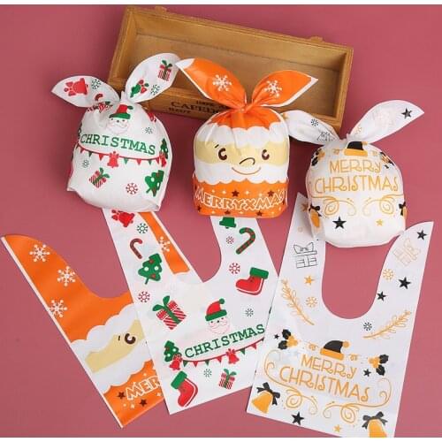 50PCS Gift Bag Packaging Of Sweet Plastic Bag Merry Chirstmas Long Ear Candy Child Birthday Candy Goodies Baby Shower Party