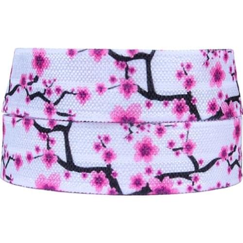 50 yards/lot) New arrival Spring season pink flower printed foe fold over elastic for kids headbands