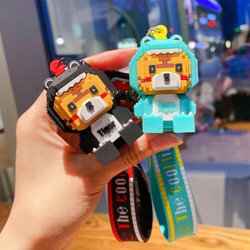 Cartoon Tiger Blocks Keychain Kawaii Animal Doll Toy Pendant Keyring Cartoon Creative Children Gifts Bag Trinket Key Accessories