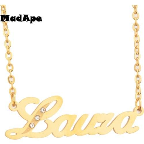 MadApe 316L Stainless Steel "Laura" Name Pendant Chain Custom Personalized Name Necklace, Custom Women And Men Any Name Necklace