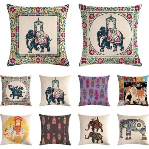 Elephant feather pattern cushion cover color matching pillow cover linen car chair fashion home decoration pillow case 45x45cm