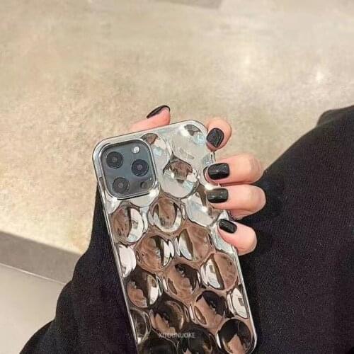 Ins Style 3D Silver Curved Surface Case for iPhone 12 Pro Max Back Phone Cover for 12 11 Pro Max X XS XR 8 7 Plus SE 2020