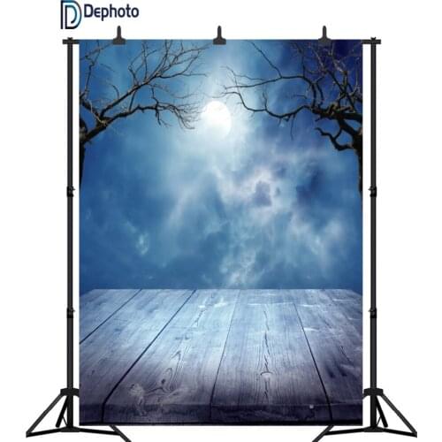 DePhoto photography background Wooden floor blue sky moon tree baby photo background vinyl background for photographic studio