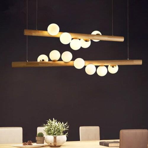 Wood White Glass Ball Led Pendant Lights Dining room Hanglamp G4 Bulb Coffee Shop Bar Pendant Lamp Home Luminaire Nordic Lamp