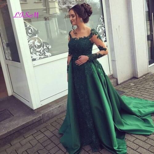 Elegant Evening Dress Lace Appliques Long Sleeves Prom Dress O-Neck Women Formal Party Gowns Vestidos De Fiesta